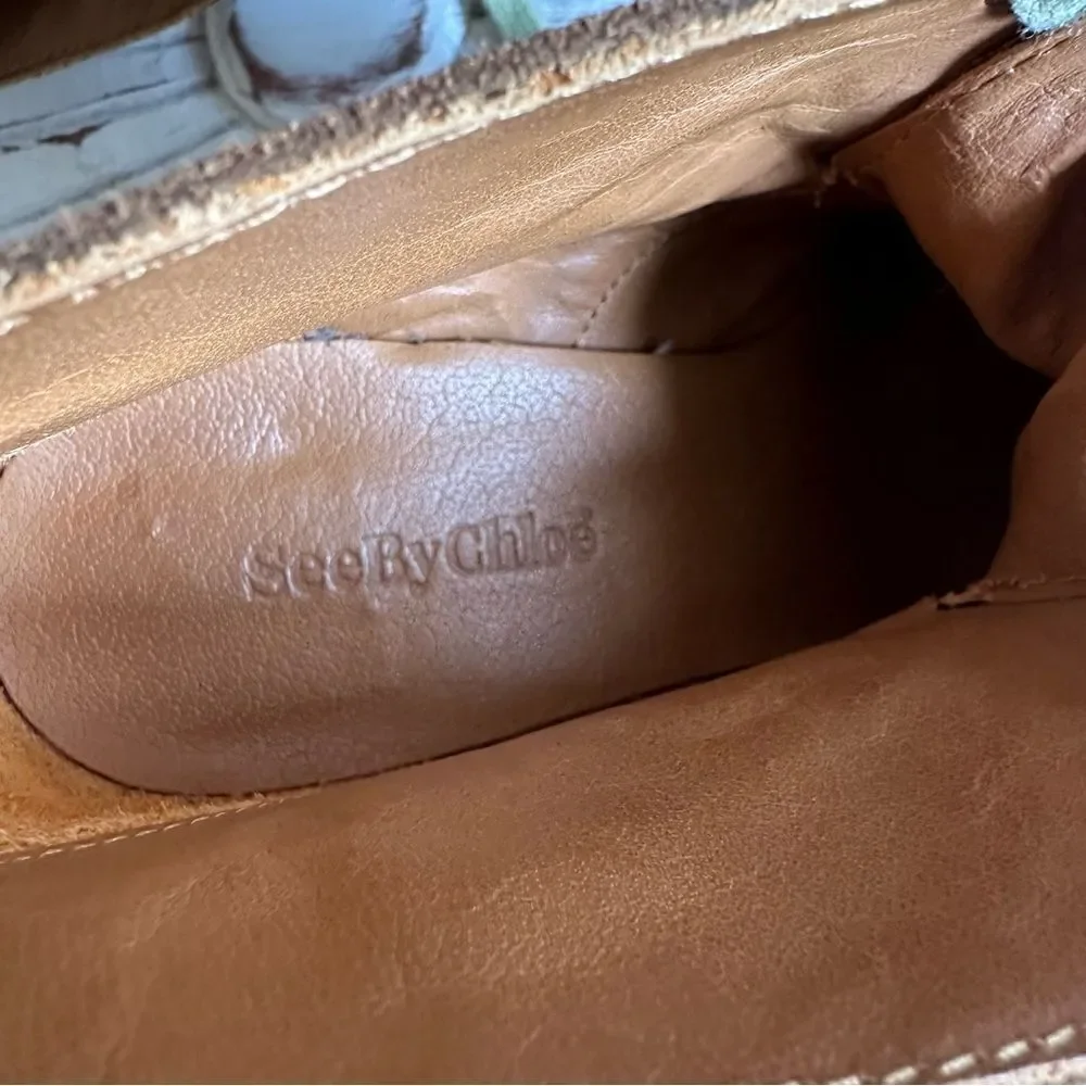 See By Chloe  Brown Suede Platform Wedge Ankle Booties